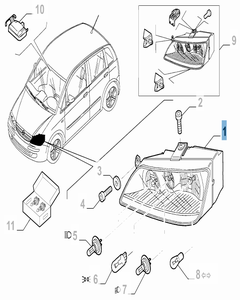 Koplamp rechtsvoor compleet met mistlamp voor Fiat en Fiat Professional