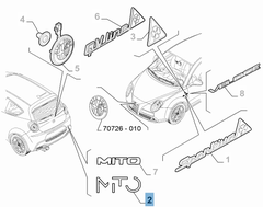 Code model Mito achterzijde voor Alfa Romeo Mito