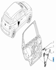 Handbediende raamopener linksachter voor Fiat en Fiat Professional